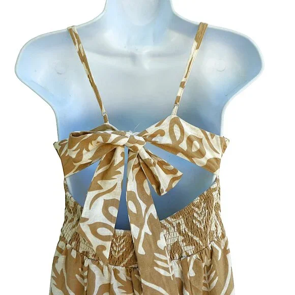 LiNeN CoTToN American Eagle Halter Maxi Dress Damask Smocked Tie Back Adj Straps - Picture 4 of 9